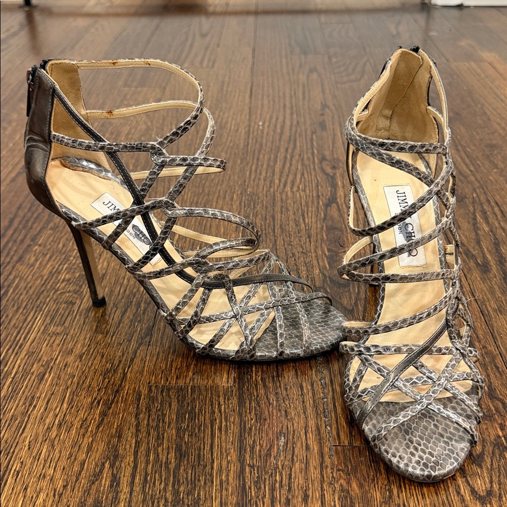 Jimmy Choo Gray Snakeskin Strappy Heels